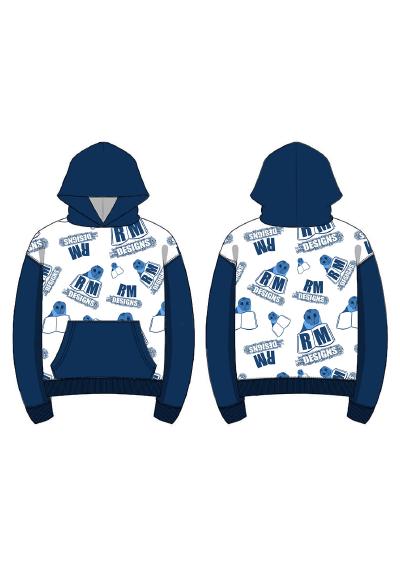 Fashion flat of design for RMDesigns Official Hoodie, created in Adobe Photoshop