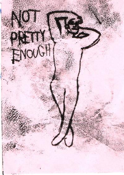 Experimental monoprints exploring the toxicity of female beauty ideals, A6 size
