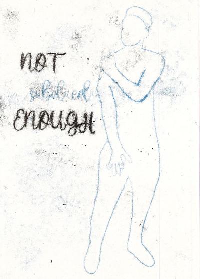 Part of a finalised series of monoprints exploring the beauty standards which females are expected to meet, 5”x7”